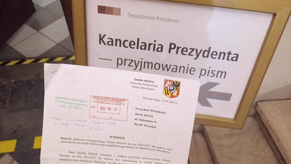 Wniosek ws. budowy tramwaju na Maślice / Rada Osiedla Maślice