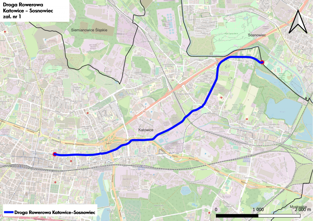 Droga rowerowa Katowice-Sosnowiec (mapa)