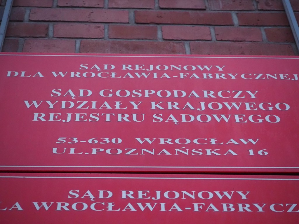 Sąd Rejonowy dla Wrocławia-Fabrycznej Sąd Gospodarczy Wydziały Krajowego Rejestru Sądowego